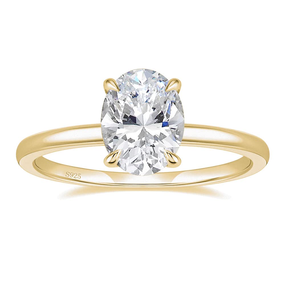 EAMTI 3CT 925 Sterling Silver Gold Engagement Rings Oval Cut Solitaire Cubic Zirconia CZ Wedding Promise Rings for Her Wedding Bands for Women Siz 5