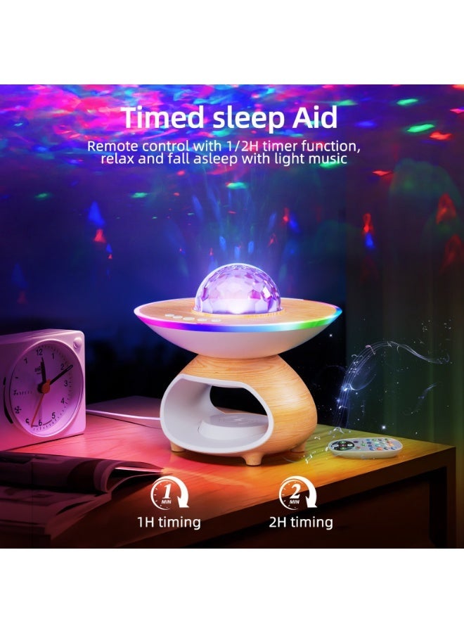 3-in-1 Star Projector Light with 15W Wireless Charger and Bluetooth Speaker, Wood Grain - Image 5