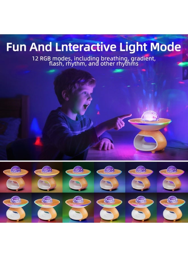 3-in-1 Star Projector Light with 15W Wireless Charger and Bluetooth Speaker, Wood Grain - Image 3