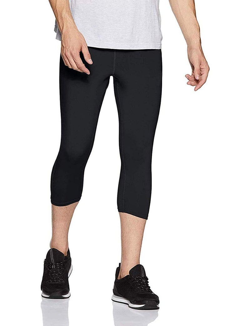 Quada Compression Running 3/4 Tights Capri Pants Leggings Quick Dry for Men Youth (Black, 2X-Large (36-38 Inch Waist)) - Image 1