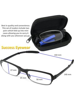 Success Eyewear Reading Glasses 2 Pair Fashion Folding Readers With Cases Unisex Glasses For Reading For Men And Women +1.5  - Image 3