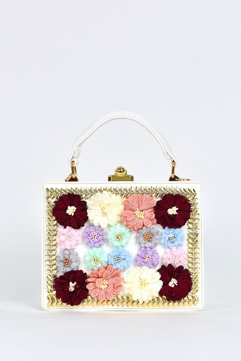 Elatae Women's Shoulder Strap Floral Stone Evening Dress Daily Handbag White 17611  - Image 1