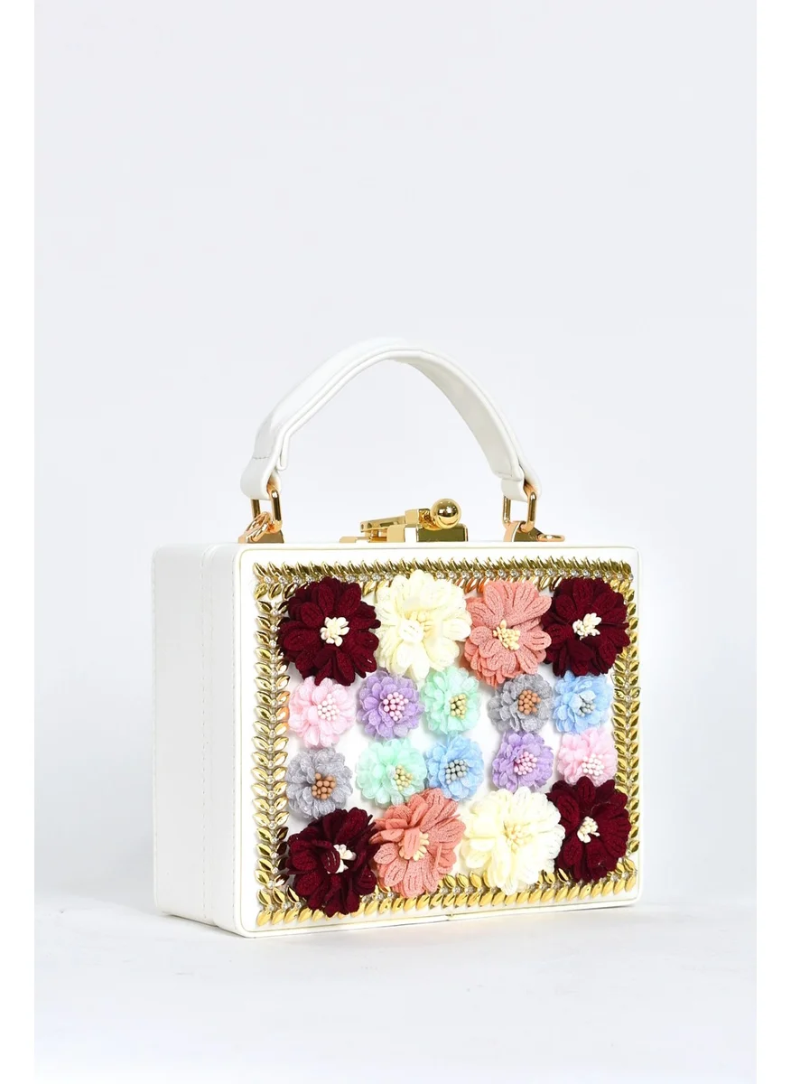Elatae Women's Shoulder Strap Floral Stone Evening Dress Daily Handbag White 17611