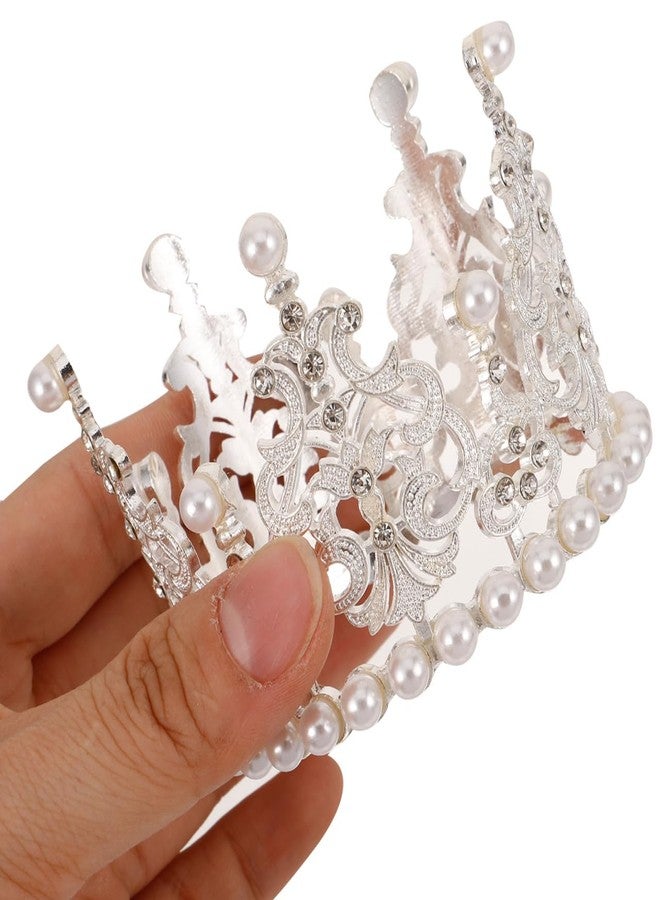 أموسفون Amosfun قطعتين من غطاء كعكة تاج لؤلؤي صغير مرصع بأحجار الراين تاج الأميرة غطاء كب كيك باقة زهور تاج DIY لوازم حفلات الزفاف وأعياد الميلاد 3.14 × 3.14 × 2.16 بوصة - Image 2