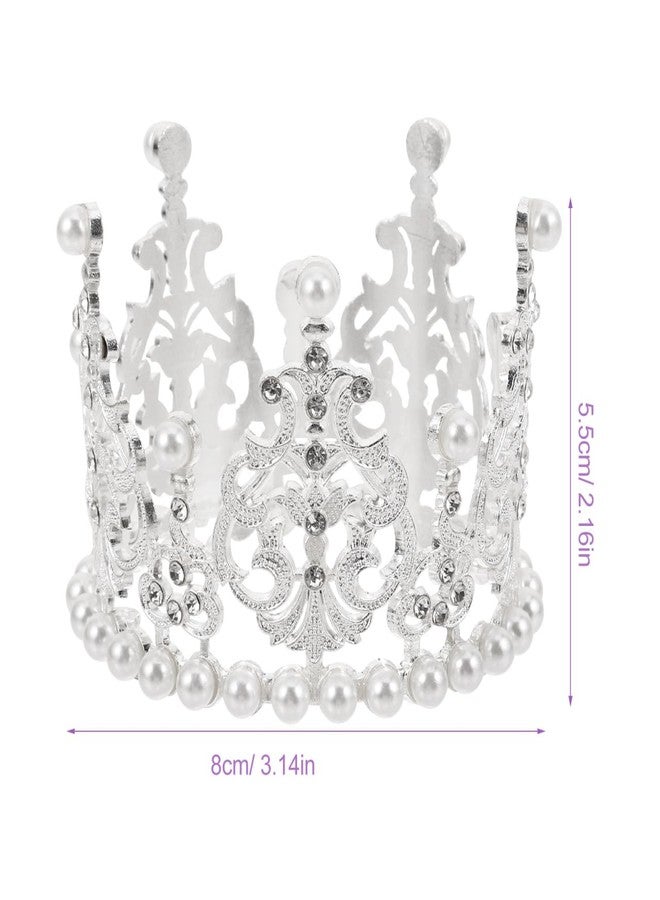 أموسفون Amosfun قطعتين من غطاء كعكة تاج لؤلؤي صغير مرصع بأحجار الراين تاج الأميرة غطاء كب كيك باقة زهور تاج DIY لوازم حفلات الزفاف وأعياد الميلاد 3.14 × 3.14 × 2.16 بوصة - Image 3