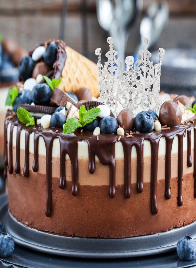 أموسفون Amosfun قطعتين من غطاء كعكة تاج لؤلؤي صغير مرصع بأحجار الراين تاج الأميرة غطاء كب كيك باقة زهور تاج DIY لوازم حفلات الزفاف وأعياد الميلاد 3.14 × 3.14 × 2.16 بوصة - Image 4