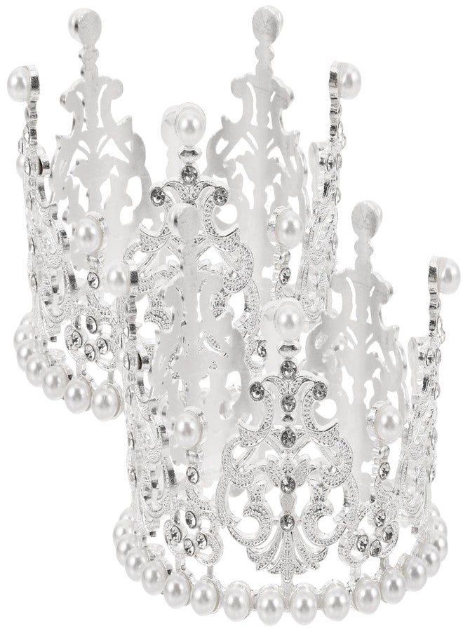 أموسفون Amosfun قطعتين من غطاء كعكة تاج لؤلؤي صغير مرصع بأحجار الراين تاج الأميرة غطاء كب كيك باقة زهور تاج DIY لوازم حفلات الزفاف وأعياد الميلاد 3.14 × 3.14 × 2.16 بوصة - Image 1