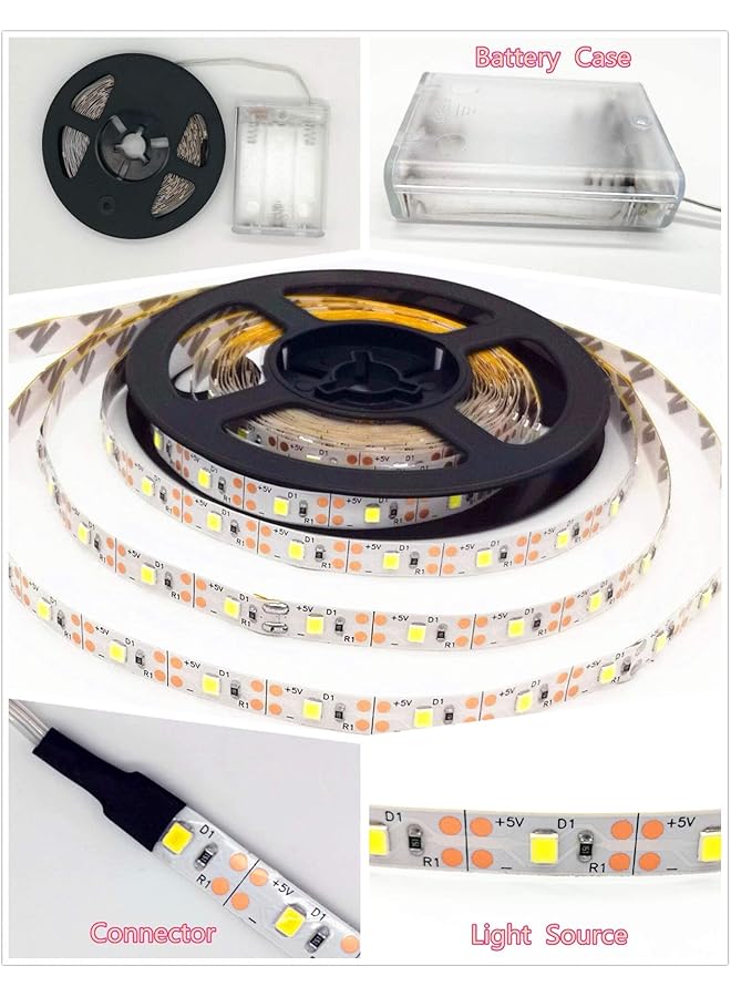 erorex Led Strip Lights Battery Powered 5 Meters Battery Led Light With Led Light Battery Powered Flexible Ribbon Light Cool Warming 5M 16.4Ft Warm Light - Image 3
