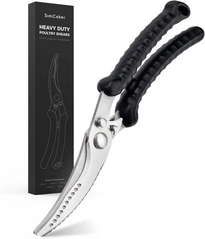 SimCoker Heavy Duty Poultry Shears, Kitchen Scissors for Food with Anti-Slip Handle & Safety Lock, Meat Scissors, Dish Washer Safe Kitchen Shears for Meat Chicken Seafood and Vegetable Cutting - Image 1