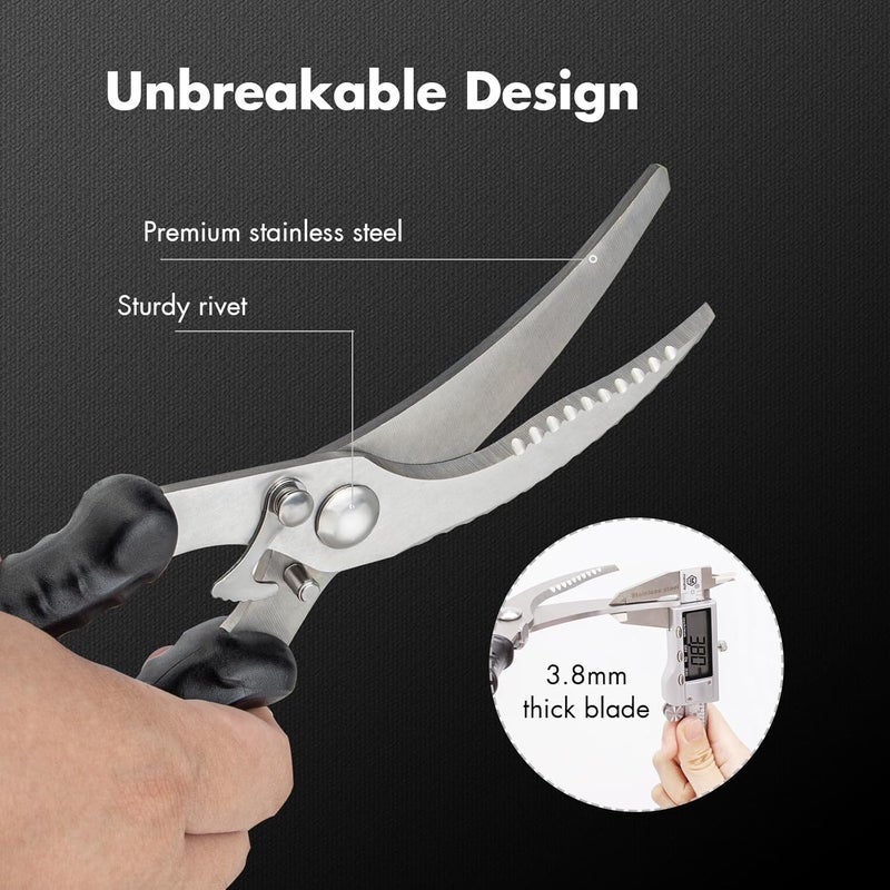 SimCoker Heavy Duty Poultry Shears, Kitchen Scissors for Food with Anti-Slip Handle & Safety Lock, Meat Scissors, Dish Washer Safe Kitchen Shears for Meat Chicken Seafood and Vegetable Cutting - Image 4