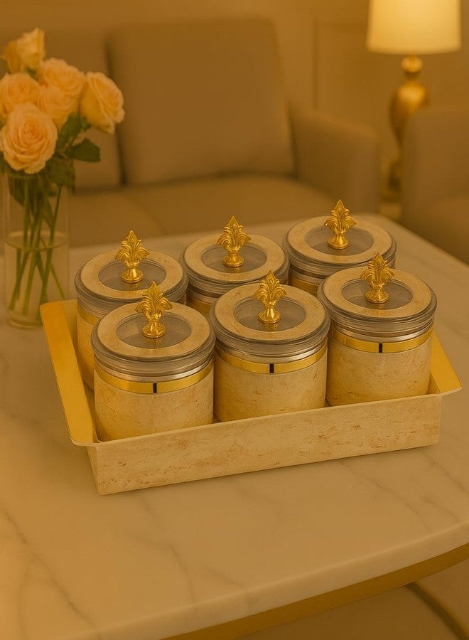 Nabhya Jupiter Multipurpose Dry Fruit Air Tight Storage Container With Inner Steel Bowl & Serving Tray for Home & Kitchen 500ml (Beige, Set of 6) - Image 5