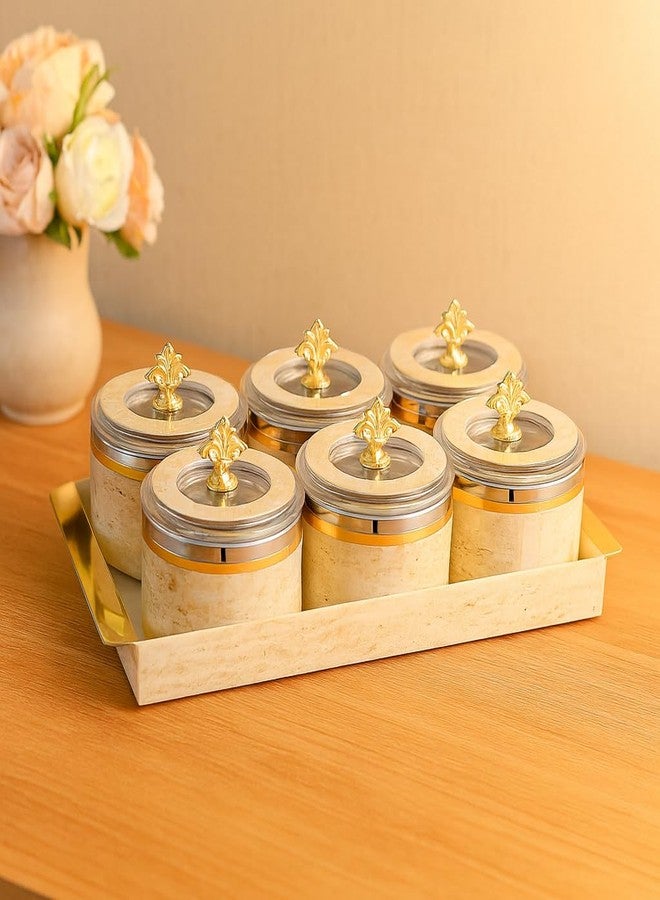 Nabhya Jupiter Multipurpose Dry Fruit Air Tight Storage Container With Inner Steel Bowl & Serving Tray for Home & Kitchen 500ml (Beige, Set of 6) - Image 4