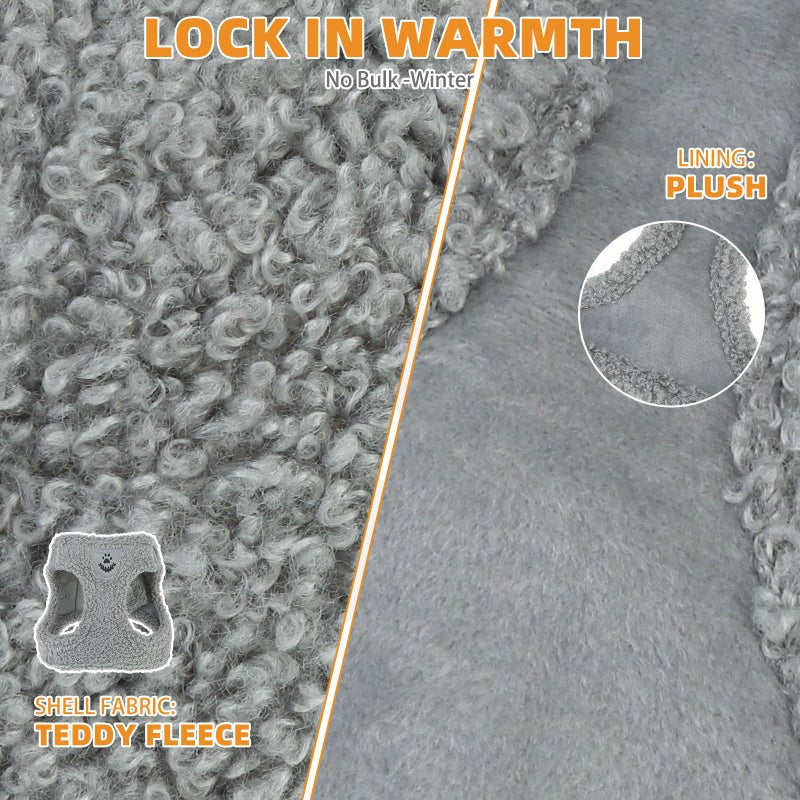 KOOLTAIL Plush Small Dog Harness and Leash Set, Warm Fleece No Pull Puppy Vest for Winter, Lightweight Reflective Step in Pet Harness for Medium Sized Dogs Boy Girl Outdoor Walking Cute Soft, Gray M - Image 4