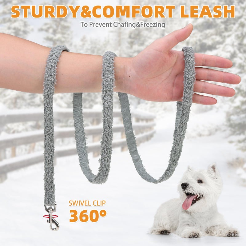 KOOLTAIL Plush Small Dog Harness and Leash Set, Warm Fleece No Pull Puppy Vest for Winter, Lightweight Reflective Step in Pet Harness for Medium Sized Dogs Boy Girl Outdoor Walking Cute Soft, Gray M - Image 5