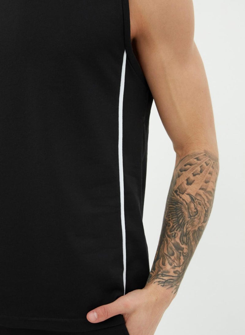 trendyol Black Piping Sleeveless 100% Cotton Undershirt - TMNSS21AL0140 - Image 3