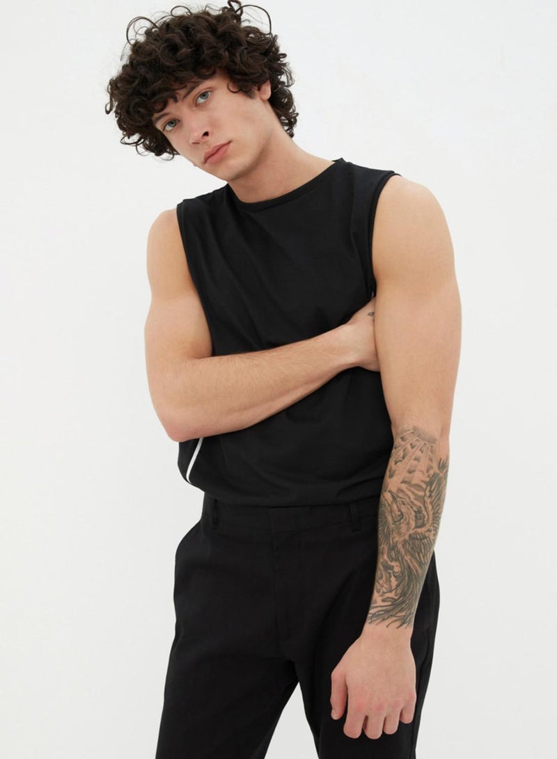 trendyol Black Piping Sleeveless 100% Cotton Undershirt - TMNSS21AL0140 - Image 2