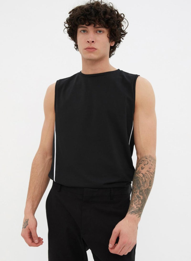 trendyol Black Piping Sleeveless 100% Cotton Undershirt - TMNSS21AL0140 - Image 1