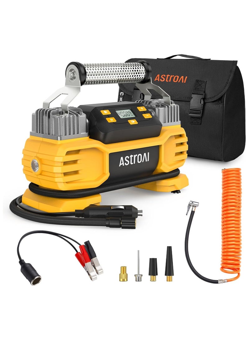 AstroAI Tyre Inflator Air Compressor 12V DC 160PSI with Screen, Heavy Duty Dual Cylinders & Dual Motors, Dual Power Tyre Pump for SUVs, RVs, ORVs, Trucks, Cars, Air Mattresses, Auto Off, LED Light - Image 1