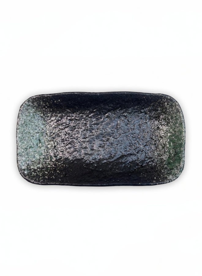 Clink Japanese Style Creative Rectangular Plate, Curved Corner Plate, Black - Emerald Green Long Plate, Japanese Ceramic Plate, Perfect for Home & Restaurants, Sushi Plate, 8.5 Inch - Image 5