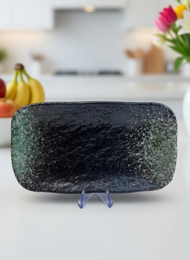 Clink Japanese Style Creative Rectangular Plate, Curved Corner Plate, Black - Emerald Green Long Plate, Japanese Ceramic Plate, Perfect for Home & Restaurants, Sushi Plate, 8.5 Inch - Image 4