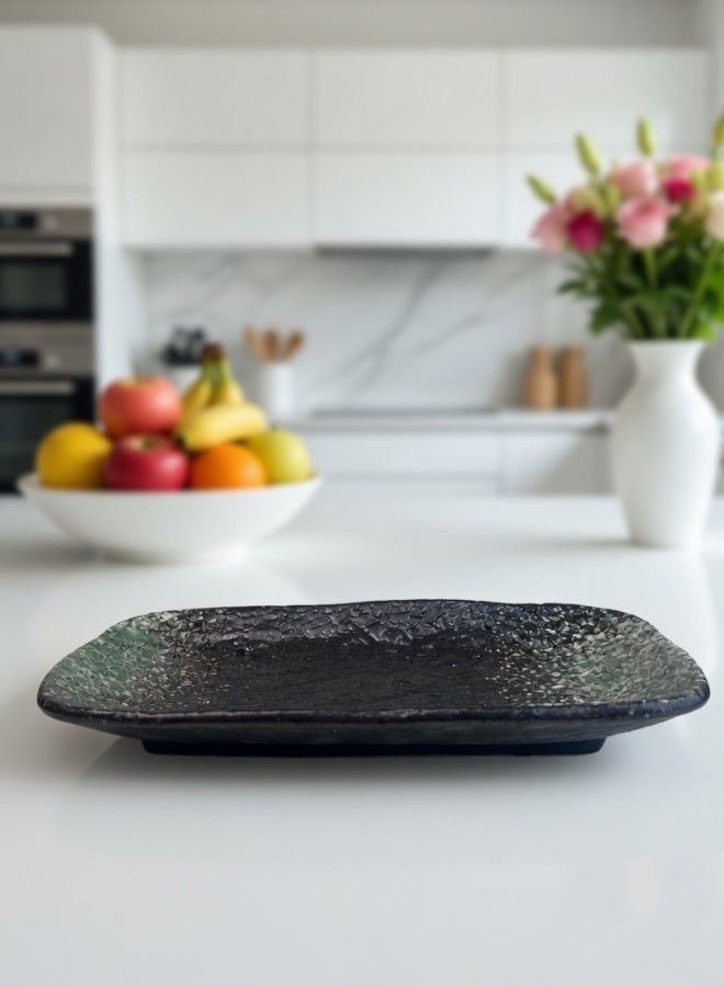 Clink Japanese Style Creative Rectangular Plate, Curved Corner Plate, Black - Emerald Green Long Plate, Japanese Ceramic Plate, Perfect for Home & Restaurants, Sushi Plate, 8.5 Inch - Image 3