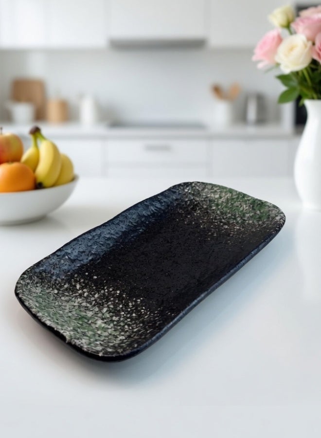 Clink Japanese Style Creative Rectangular Plate, Curved Corner Plate, Black - Emerald Green Long Plate, Japanese Ceramic Plate, Perfect for Home & Restaurants, Sushi Plate, 8.5 Inch - Image 2