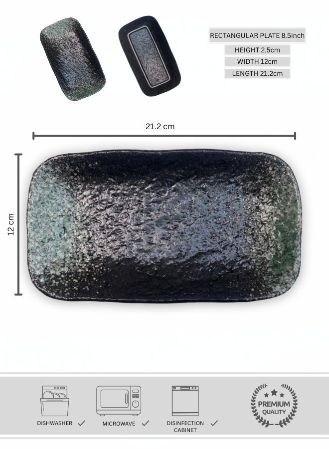 Clink Japanese Style Creative Rectangular Plate, Curved Corner Plate, Black - Emerald Green Long Plate, Japanese Ceramic Plate, Perfect for Home & Restaurants, Sushi Plate, 8.5 Inch - Image 1