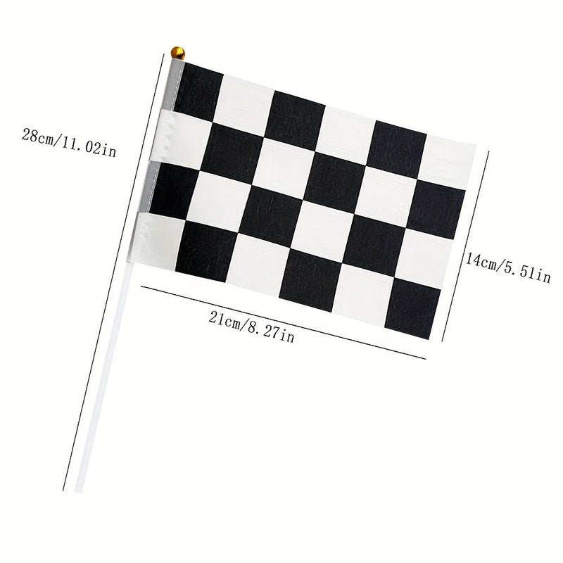12 Pack Checkered Black White Racing Flags 5x8 Inch Hand Held Miniature - Image 1