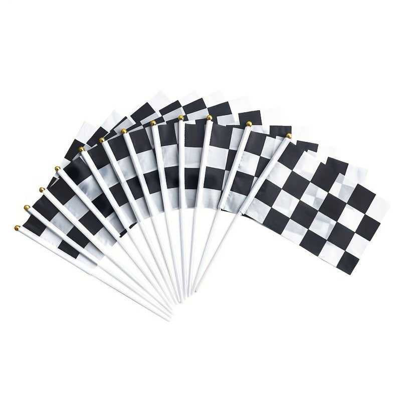12 Pack Checkered Black White Racing Flags 5x8 Inch Hand Held Miniature - Image 2
