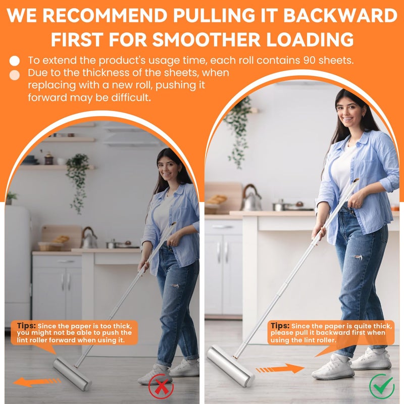 LINSIRON Large Lint Roller Pet Hair Remover 540 Adhesive Sheets Rollers 9.45 Extra Sticky Dog Cat Adjustable Handle 7.9-47.6 Inch, 6 Replaceable Rolls 90 Sheets Each, 3 Extension Rods for 4 Heights - Image 5