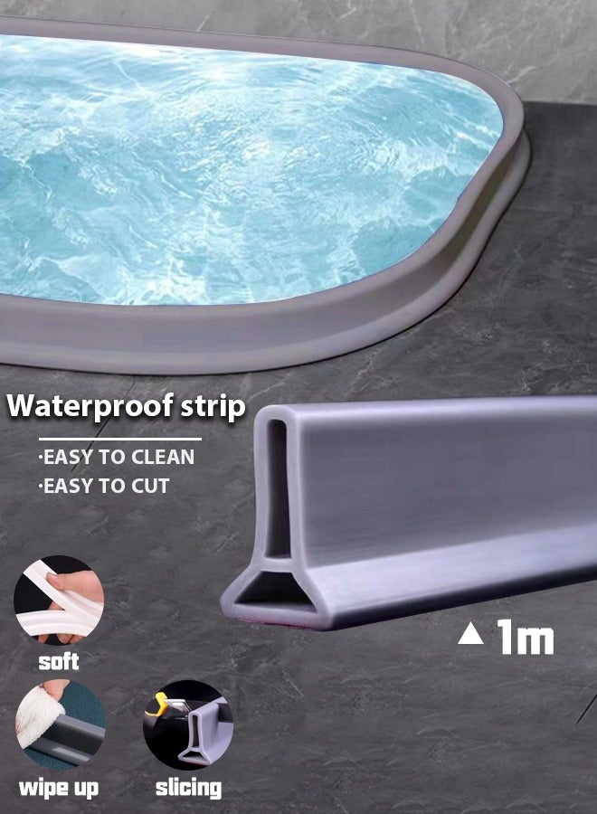 شرائط سيليكون ذاتية اللصق مانعة لتسرب المياه للحمام والمطبخ وغرفة الغسيل والمرحاض - سد سيليكون ناعم ومرن وقابل للطي للفصل الجاف عن الرطب، سهل التنظيف، قابل للقص بنفسك، مع عتبة مانعة للتسرب - Image 1