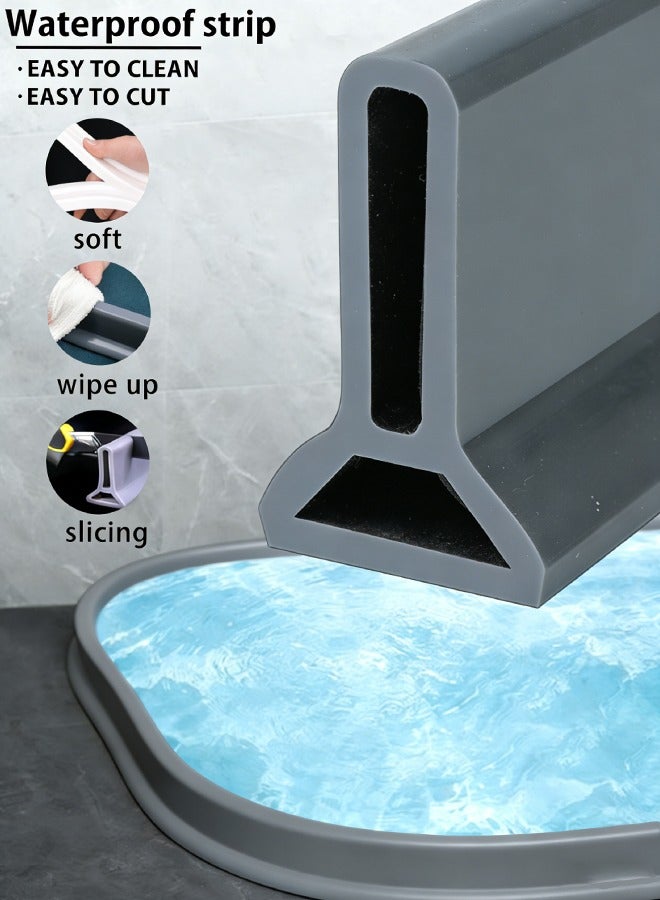 شرائط سيليكون ذاتية اللصق مانعة لتسرب المياه للحمام والمطبخ وغرفة الغسيل والمرحاض - سد سيليكون ناعم ومرن وقابل للطي للفصل الجاف عن الرطب، سهل التنظيف، قابل للقص بنفسك، مع عتبة مانعة للتسرب - Image 1