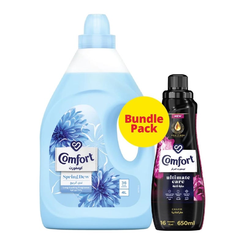 Spring Dew Blue Fabric Softener 4 Litres + Concentrate 650 ml