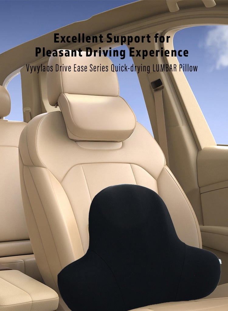 وي وي لابز وسادة قطنية سريعة الجفاف من VYVYLabs Drive Ease Series 3D منحنى مقعد السيارة مسند الظهر وسادة - أسود - Image 2