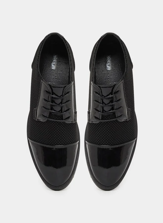 Styli Textured Almond Toe Lace Up Derby Shoes