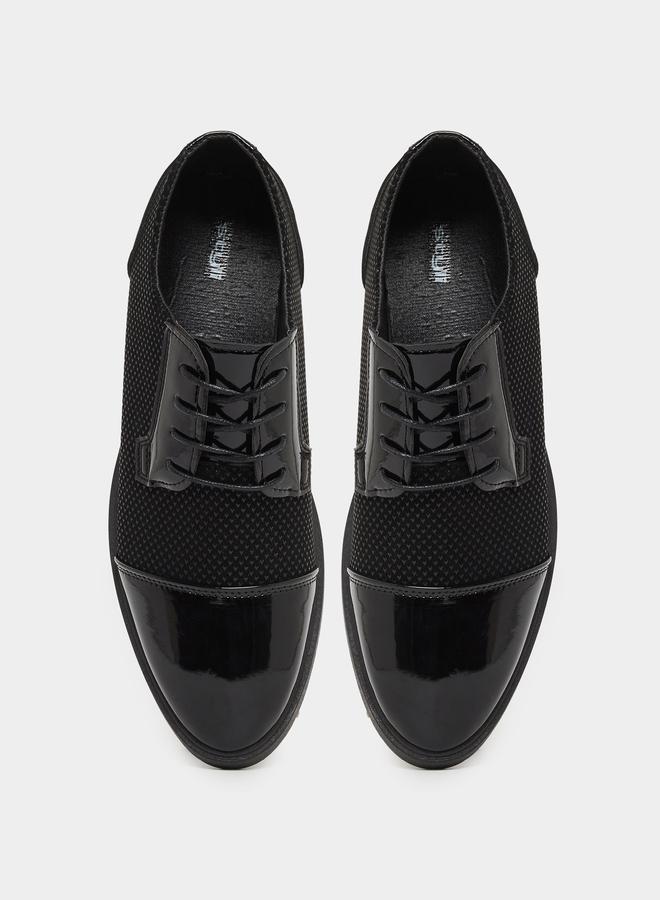 Styli Textured Almond Toe Lace Up Derby Shoes - Image 5