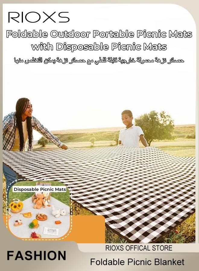 RIOXS Foldable Picnic Blanket Waterproof Beach Picnic Blanket Outdoor Portable Picnic Mats for Camping Family Park Garden with Disposable Picnic Mats - Image 1