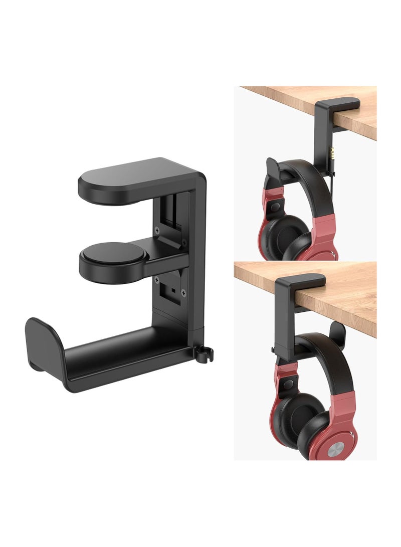 Bukela Rotating Headphone Stand, PC Gaming Headset Stand, Adjustable Clamp-on Headphone Holder, Headphone Hanger Hook Under Desk with 360 Degree Swivel&Cable Clip Organizer - Black  - Image 1