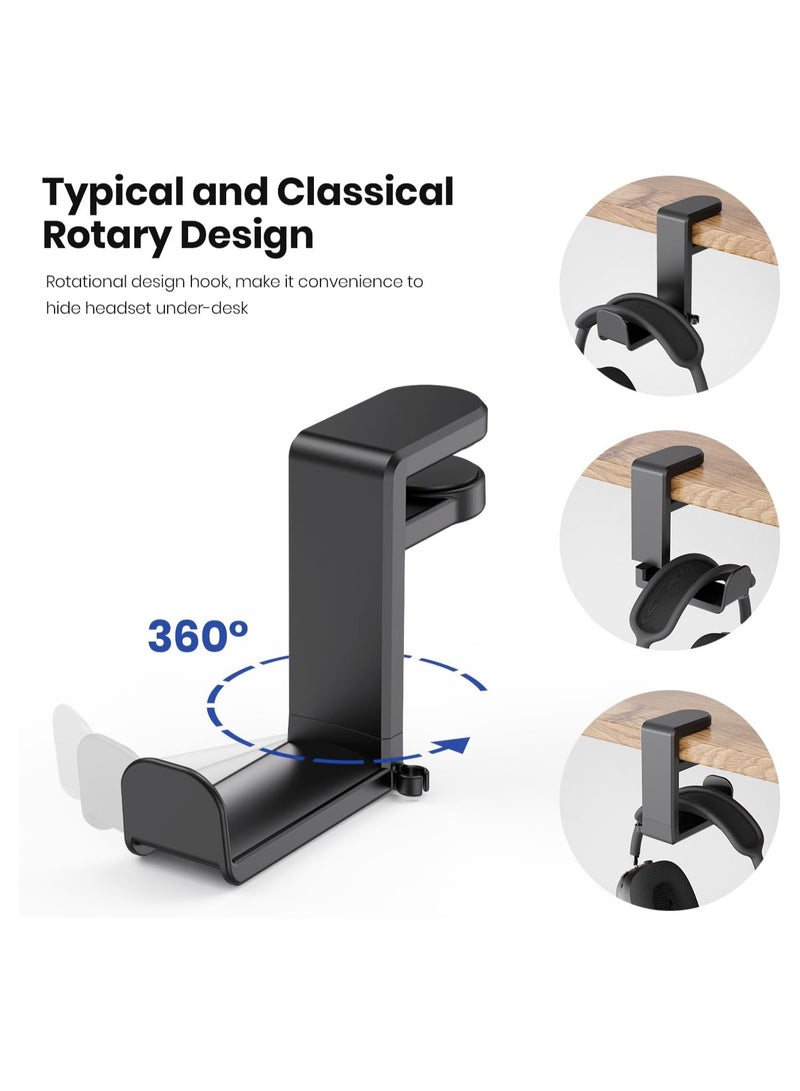 Bukela Rotating Headphone Stand, PC Gaming Headset Stand, Adjustable Clamp-on Headphone Holder, Headphone Hanger Hook Under Desk with 360 Degree Swivel&Cable Clip Organizer - Black  - Image 2