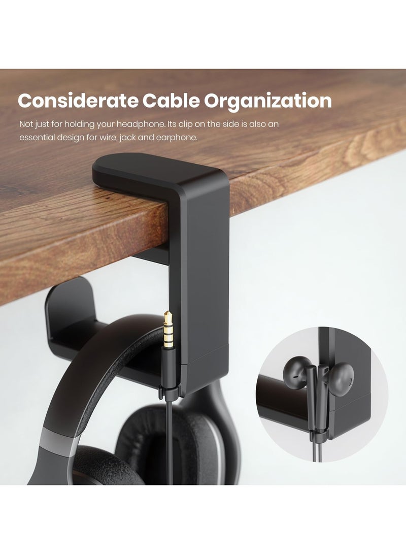 Bukela Rotating Headphone Stand, PC Gaming Headset Stand, Adjustable Clamp-on Headphone Holder, Headphone Hanger Hook Under Desk with 360 Degree Swivel&Cable Clip Organizer - Black  - Image 5
