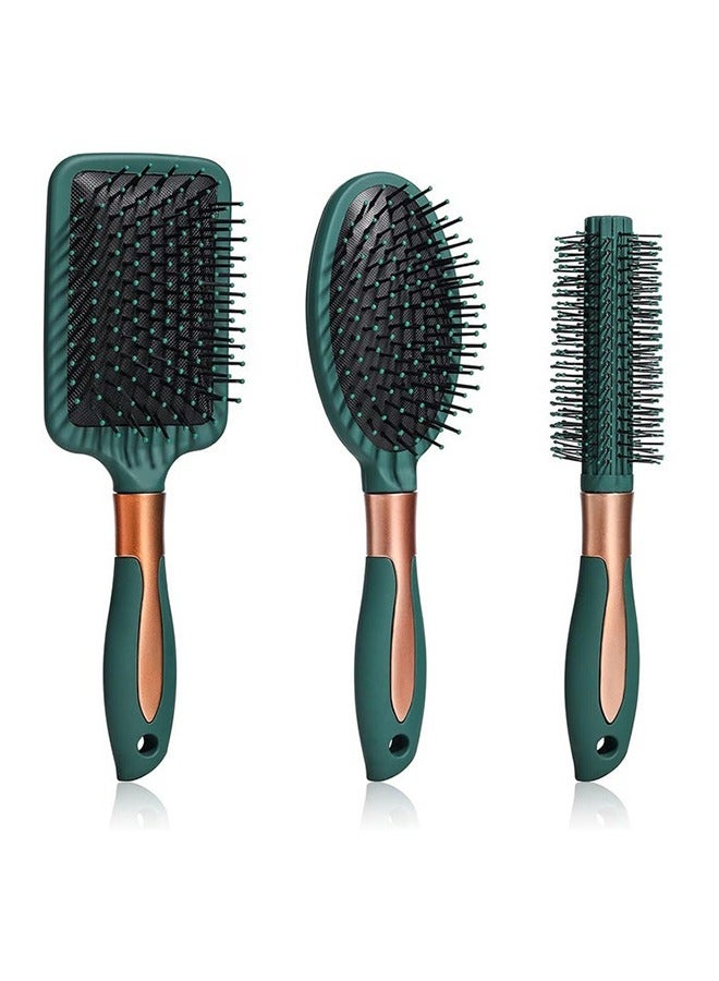 Hair Brush Set, 3pcs Hair Brush Comb with Detangling Nylon Pins, Cushion Hair Combs for Women, Men, Kids  - Image 1
