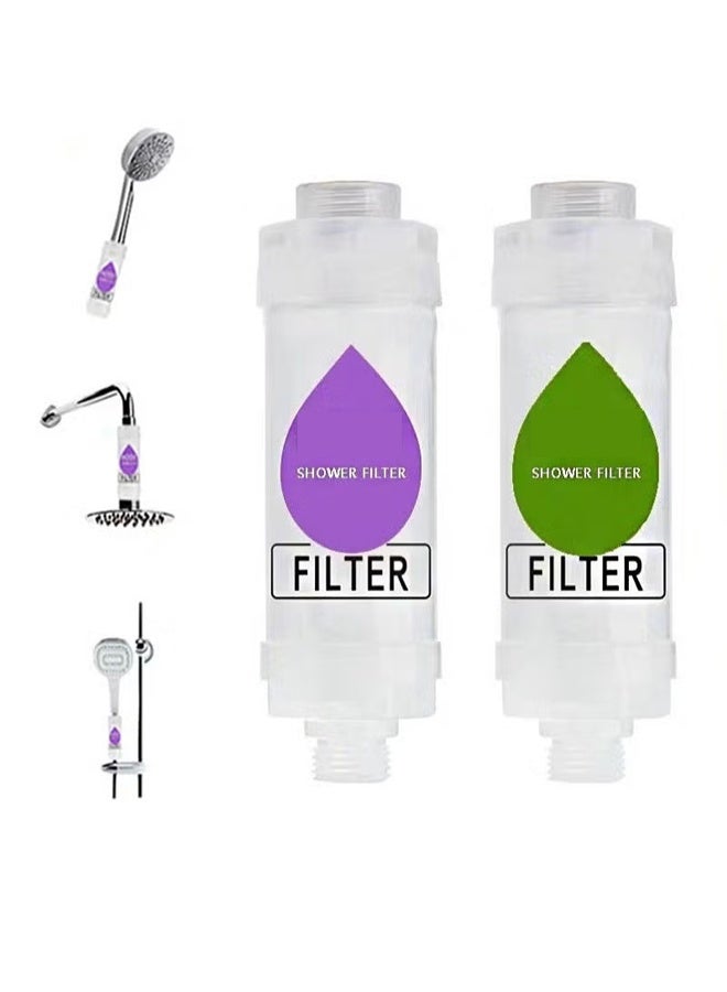 قطعتان من فلتر دش فيتامين C، رأس الدش لإزالة رواسب فلوريد الكلور، وتنقية المياه بالخرز، ويساعد على جفاف الجلد وتساقط الشعر، سهل التركيب (اللافندر + خشب الصنوبر) - Image 1