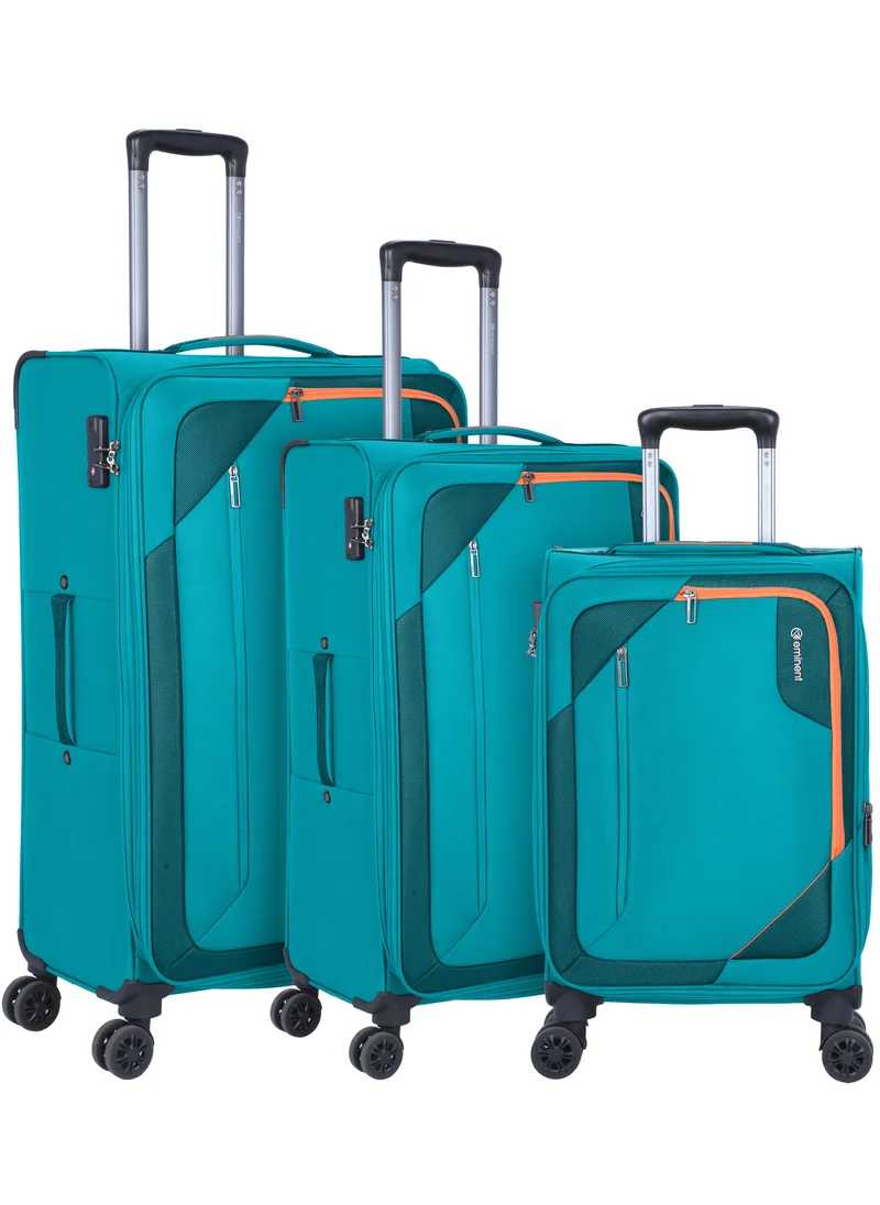 إيمينينت Unisex Soft Travel Bag Trolley Luggage Set of 3 Polyester Lightweight Expandable 4 Double Spinner Wheeled Suitcase with 3 Digit TSA lock E765 Green