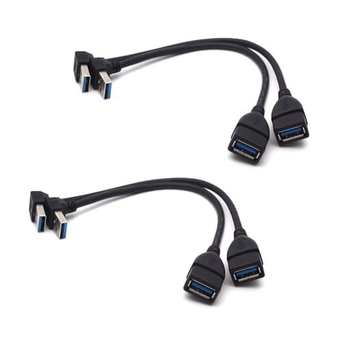 Antrader USB 3.0 Right Angle 90 Degree UP & Down Extension Cable Male to Female Converter Data Adapter Cord 2 Pairs - Image 1