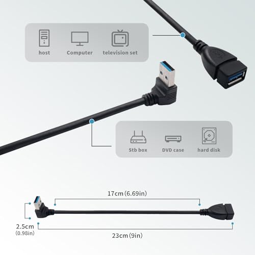 Antrader USB 3.0 Right Angle 90 Degree UP & Down Extension Cable Male to Female Converter Data Adapter Cord 2 Pairs - Image 4