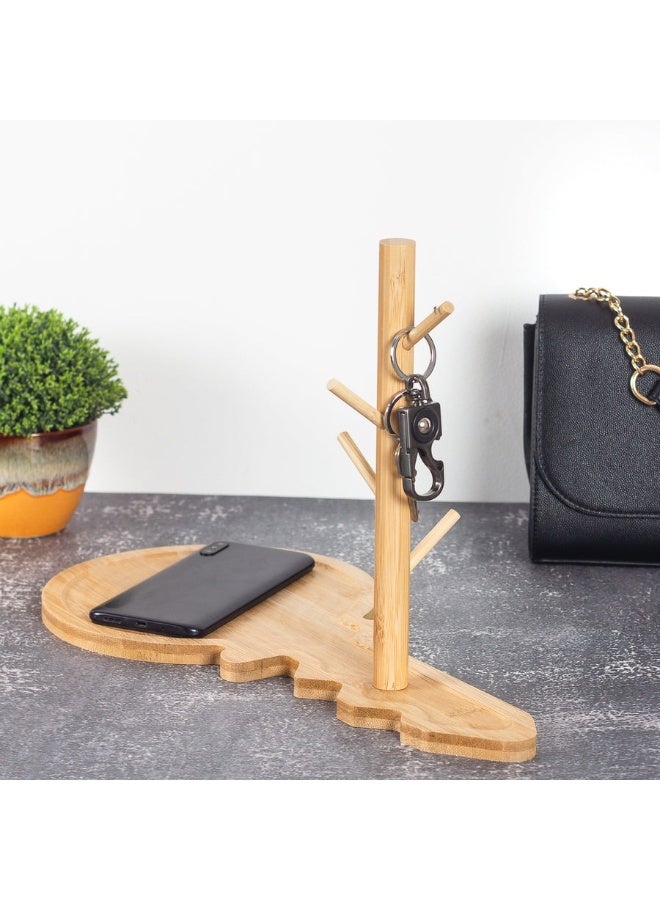 Happy Home Natural Bamboo Wooden Key Storage Tray – Japanese-Style Key Design with Metal Holder for Hanging Keys, Jewelry, Watches, and Accessories – Multipurpose Organizer for Home, Office, Living Room, and Bedroom - Image 3