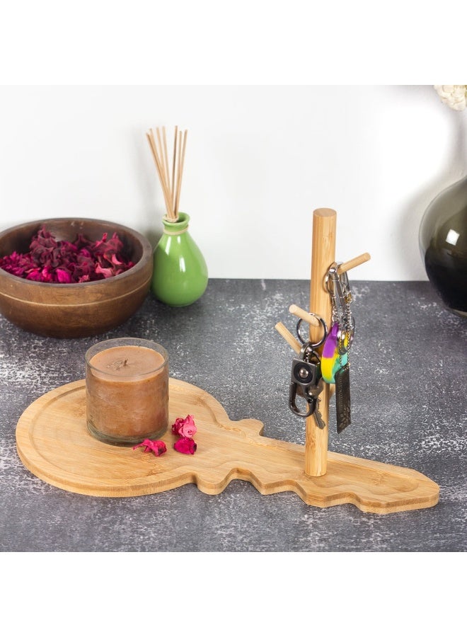 Happy Home Natural Bamboo Wooden Key Storage Tray – Japanese-Style Key Design with Metal Holder for Hanging Keys, Jewelry, Watches, and Accessories – Multipurpose Organizer for Home, Office, Living Room, and Bedroom - Image 1
