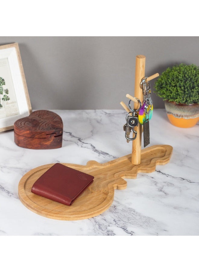 Happy Home Natural Bamboo Wooden Key Storage Tray – Japanese-Style Key Design with Metal Holder for Hanging Keys, Jewelry, Watches, and Accessories – Multipurpose Organizer for Home, Office, Living Room, and Bedroom - Image 2