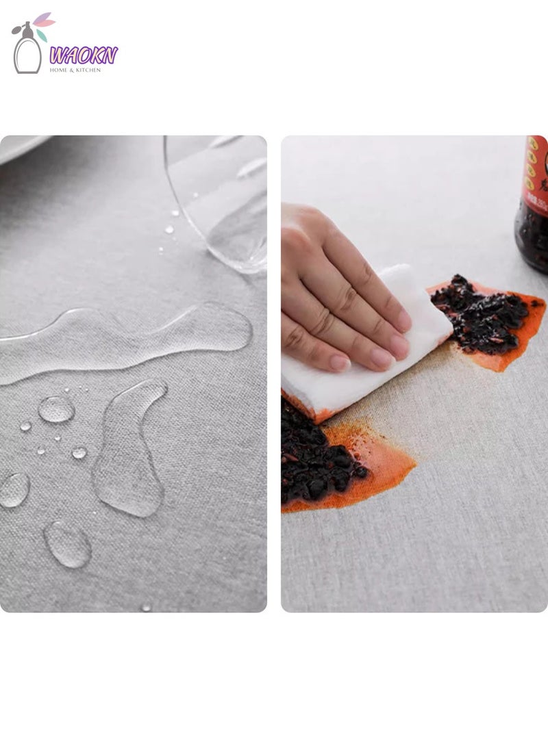 WAOKN - Tablecloth, Waterproof And Oil-Proof End Table Dustproof Cover, Plain Color Picnic Blanket With Lace, Light Coffee - Image 1