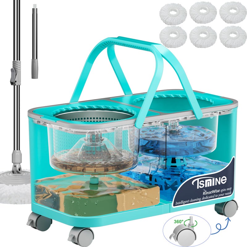 RinseWise Easy-Use Spin Mop for Cleaner, Controlled Rinsing, Clean & Dirty Water Separation Mop Bucket for Pet & Family Homes,360Â° Swivel Wheels, Safe for Hardwood & Tile, Adjustable Handle,6 Reusable Mop Heads - Image 1
